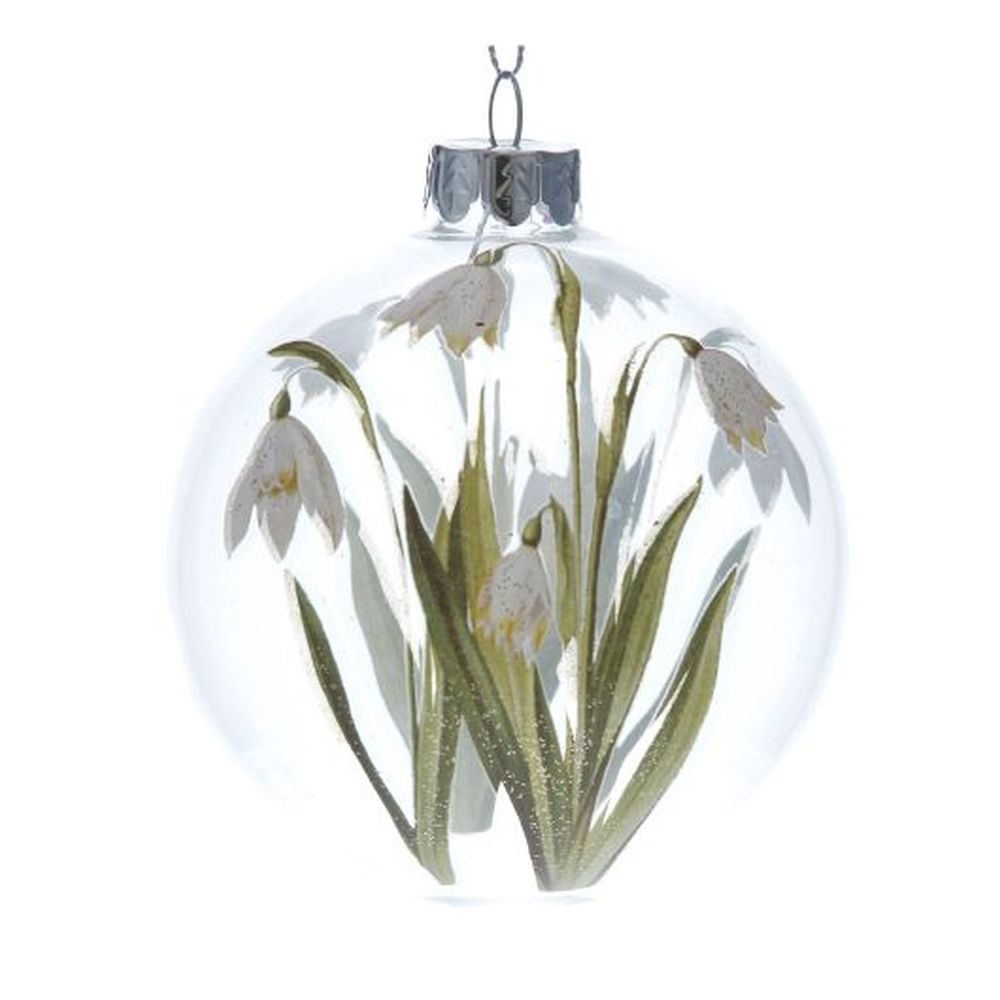 Clear Glass Ball w Painted Snowdrops
