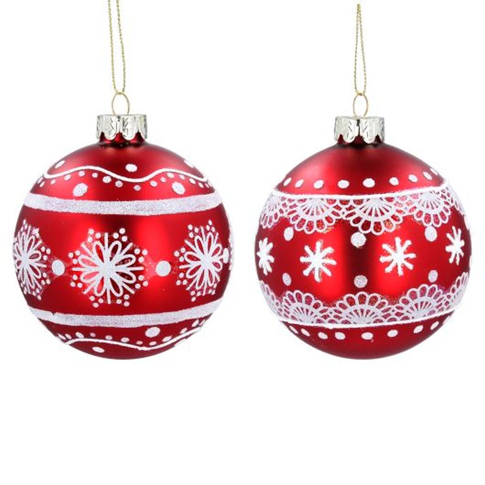 Matt Red/White 'Lace' Glass Ball