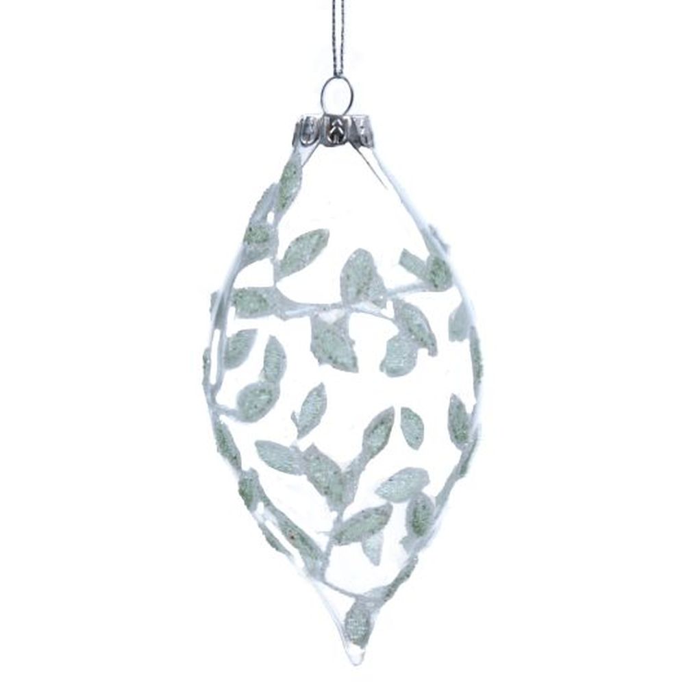 Clear Glass Olive w Green Glitter Leaves