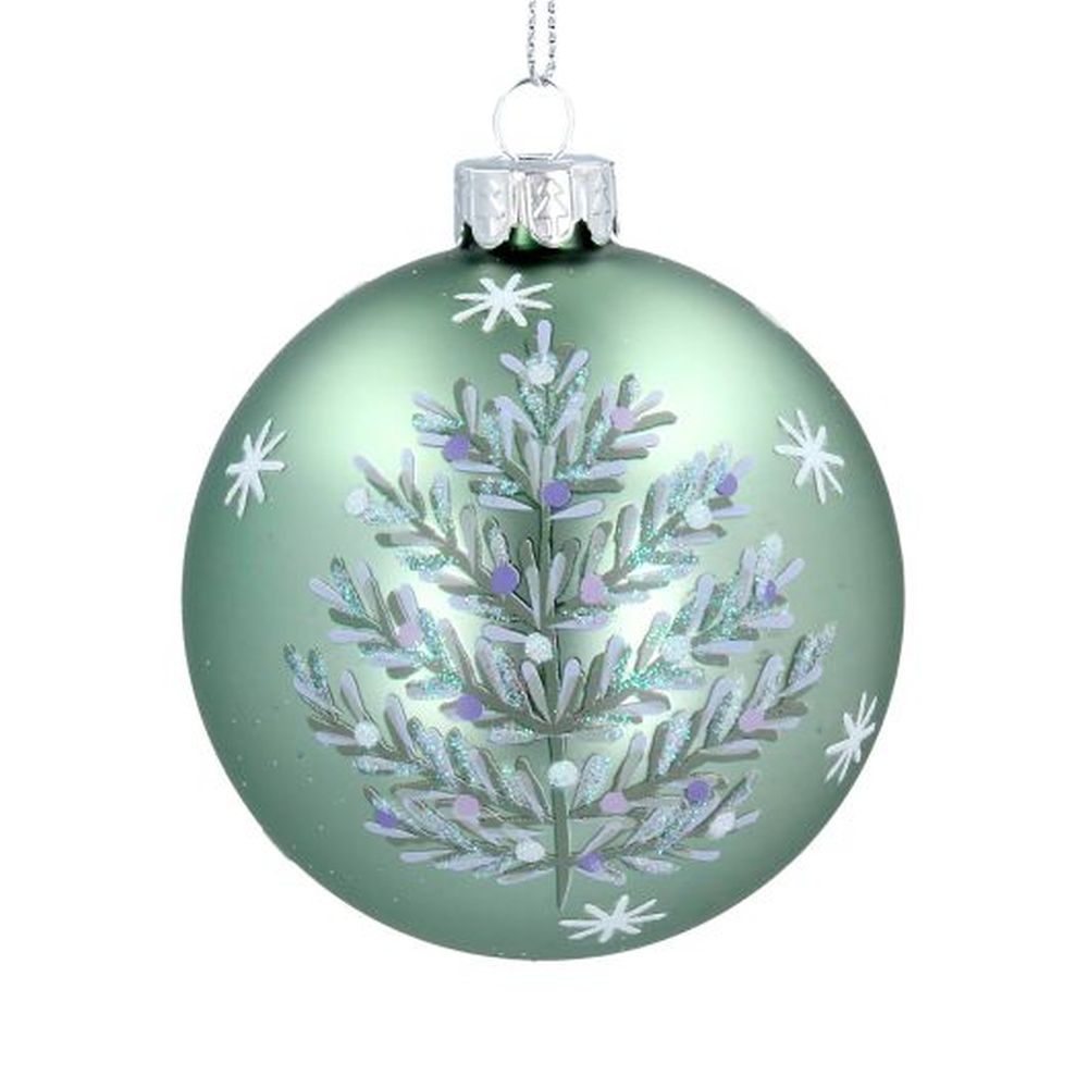 Matt Green Glass Ball w Silver Tree