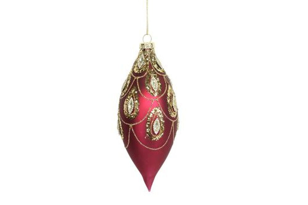 Matt Cherry Red Glass Teardrop w Gold Swags