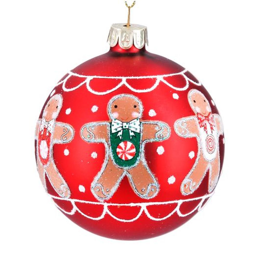 Matt Red/Gingerbread Men Glass Ball