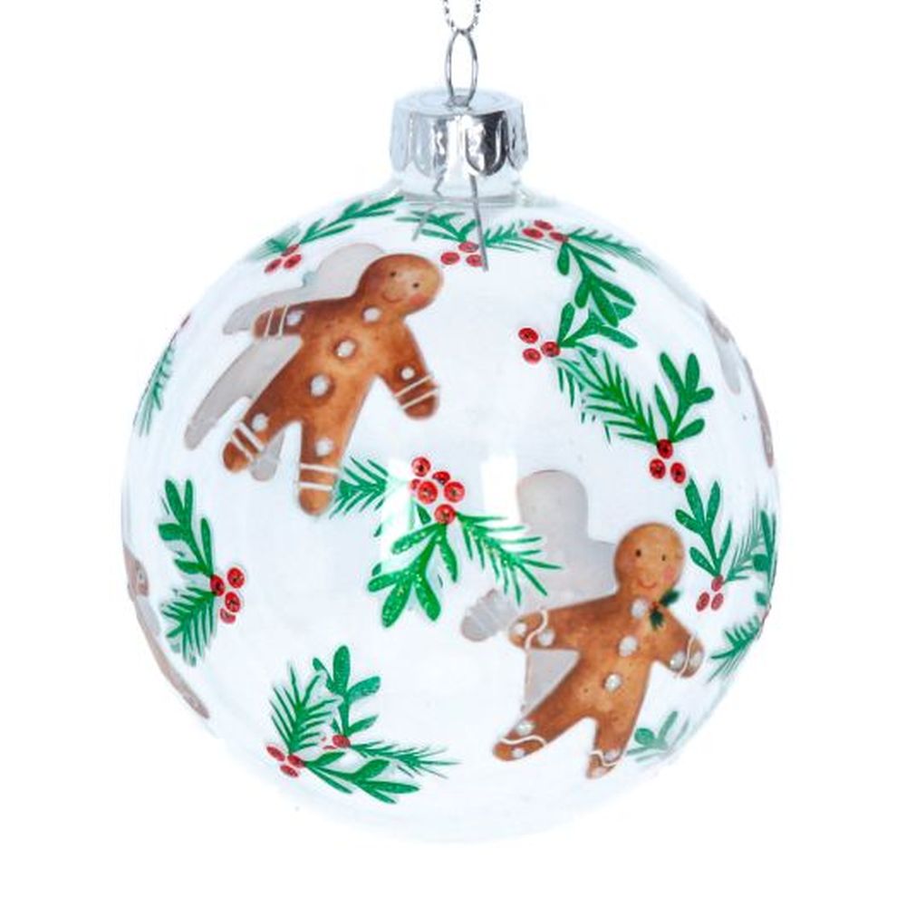 Clear Glass Ball w Painted Gingerbread Men/