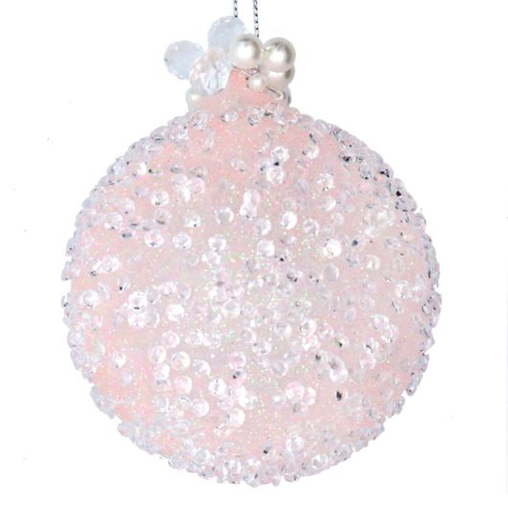 Pale Pink Beaded Glass Ball w Pearls