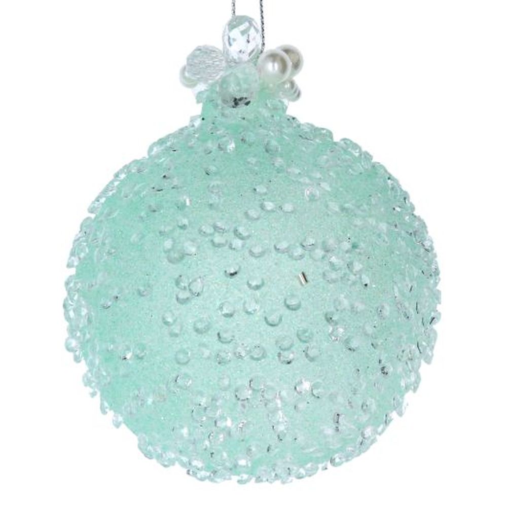 Mint Green Beaded Glass Ball w Pearls