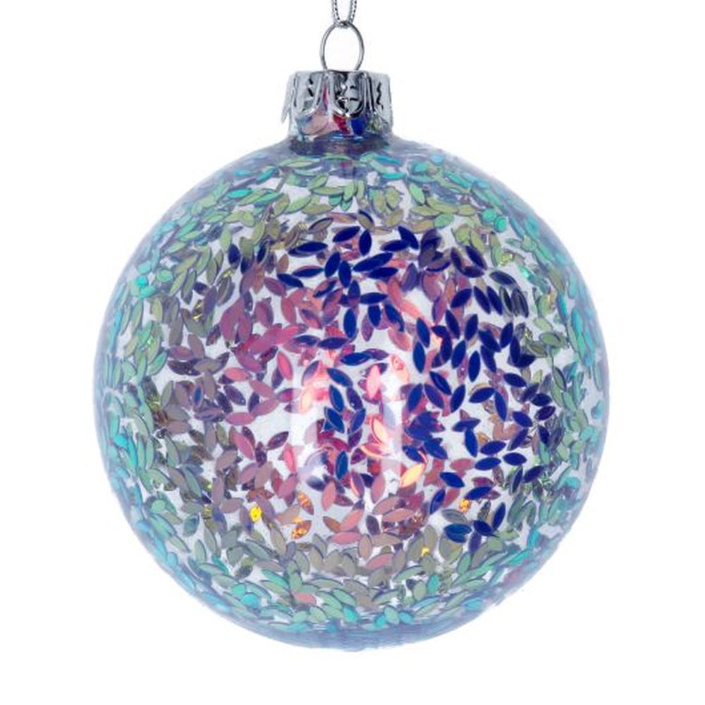 Clear Glass Ball w Lilac/Pink Sequins Inside