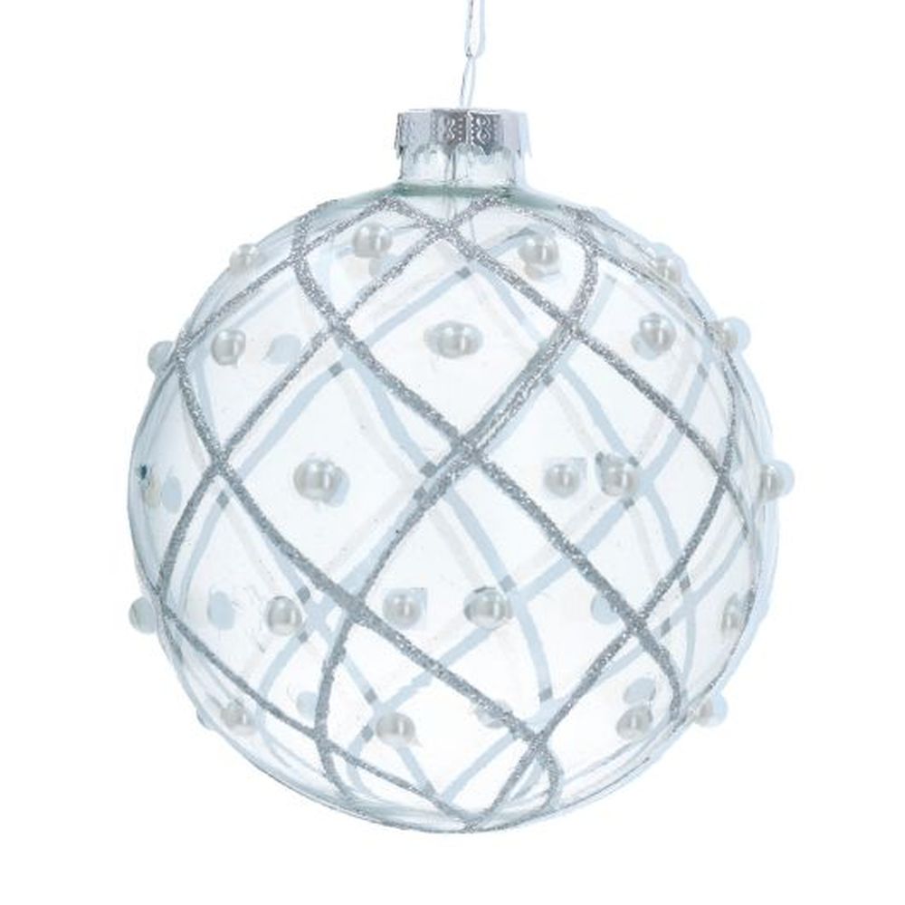 Clear Ball w Silver Glitter Trellis/Pearl - 100