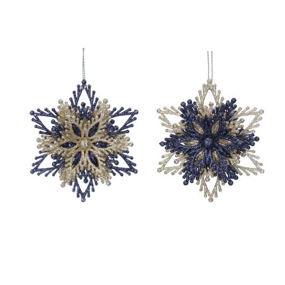 Blue/Gold Glitter/Acrylic Layered Snowflake