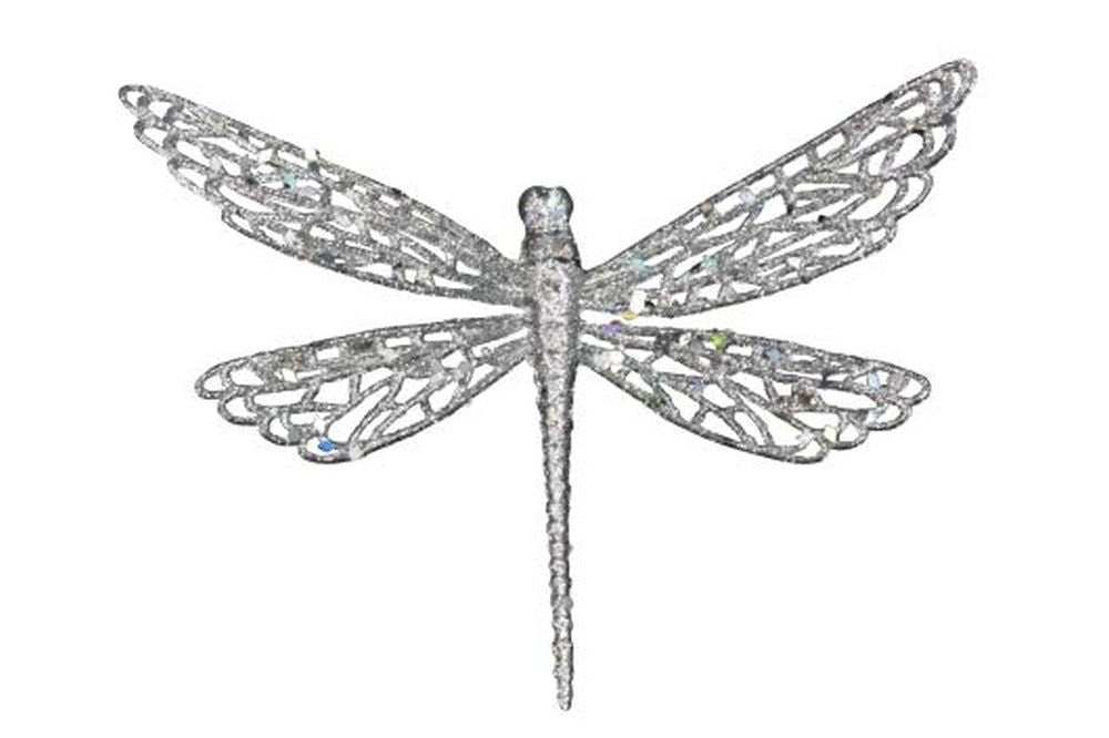 Silver Glitter Dragonfly Dec - 15cm