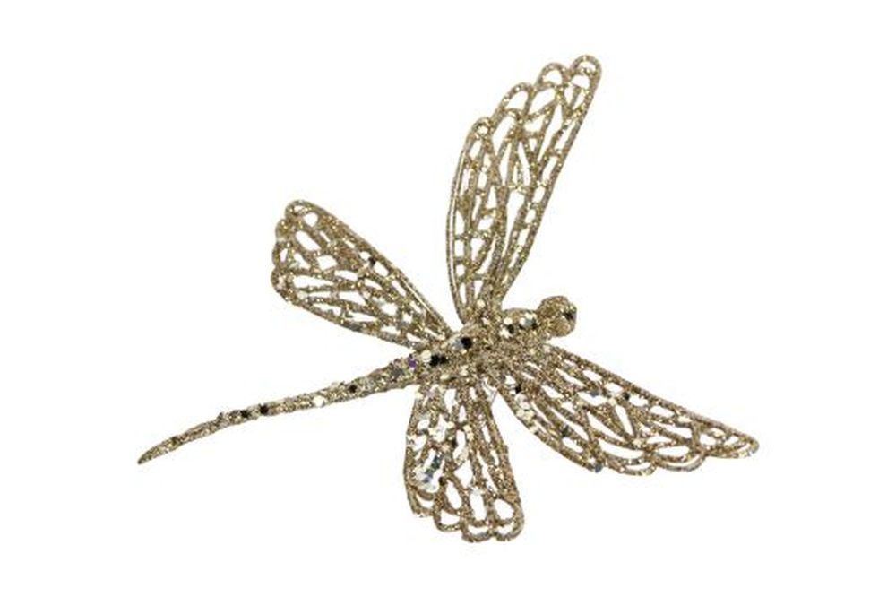 Gold Glitter Dragonfly Dec 18x12cm