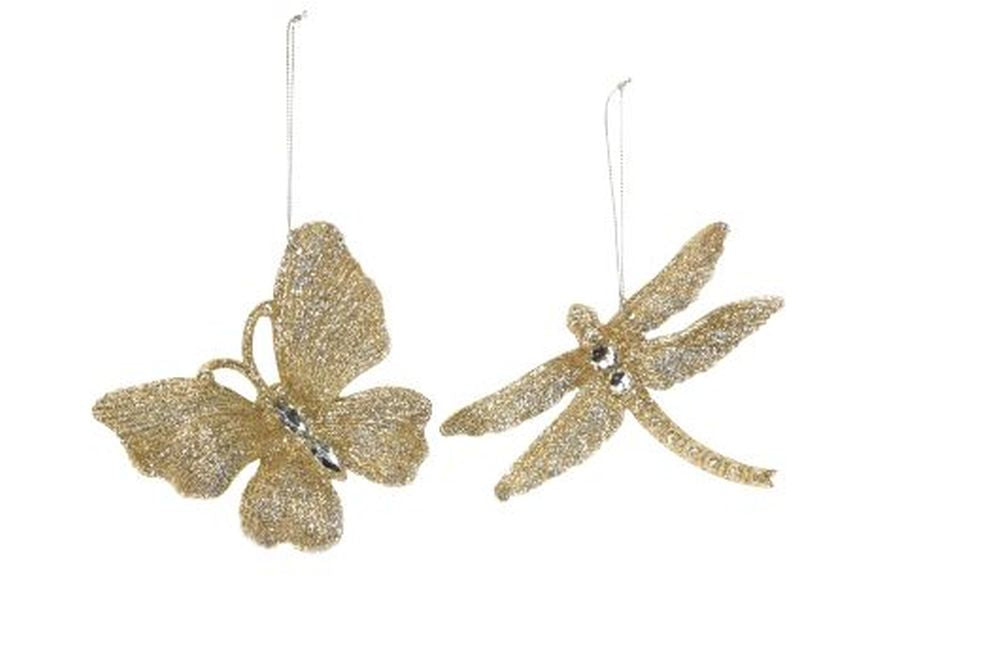 Gold Glitter Butterfly/Dragonfly w Jewels Dec