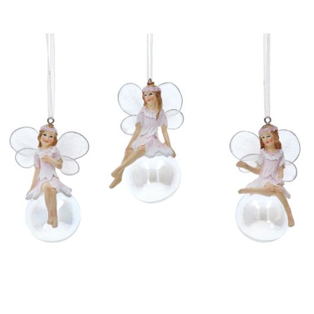 Pink/Irid Resin Fairy On Soap Bubble Dec