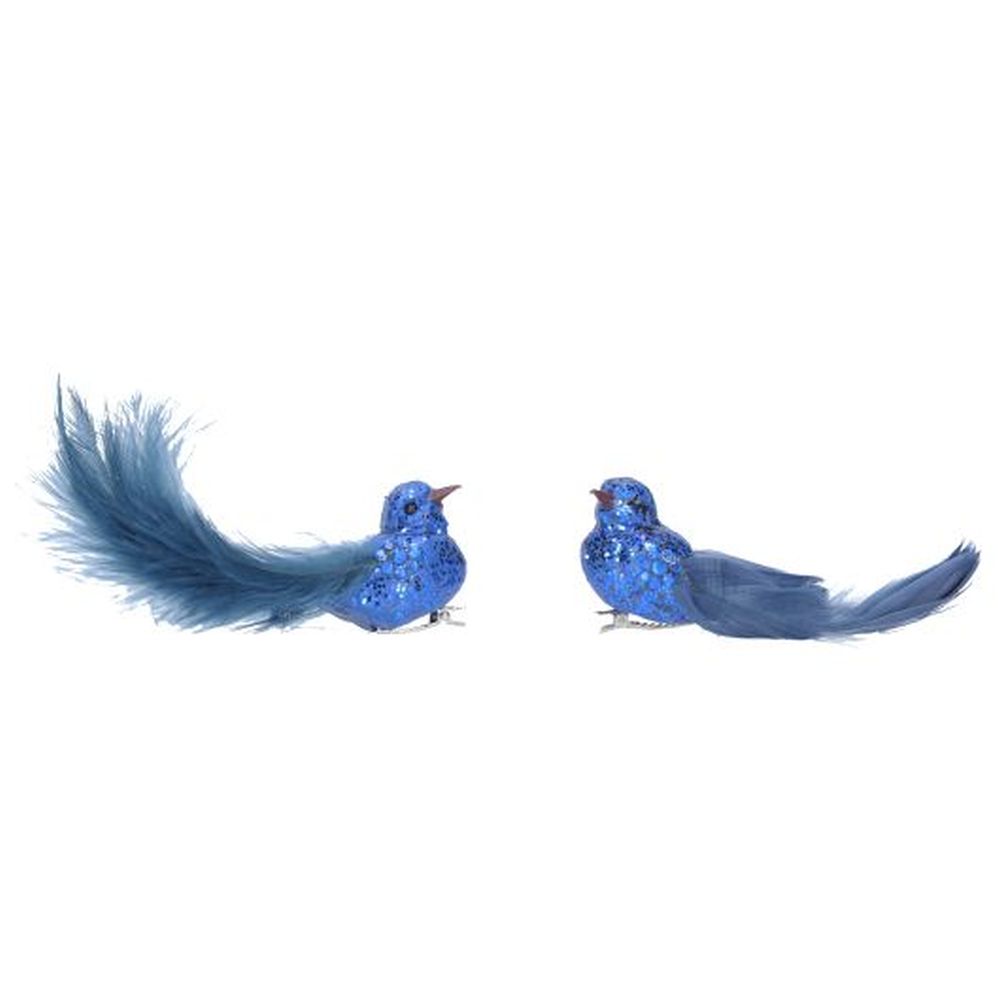 Blue Glitter/Feather Bird On Clip