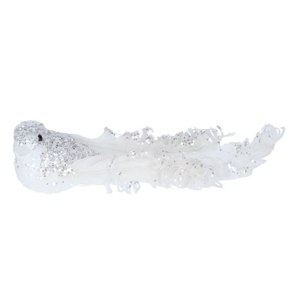 White/Silver Glitter/Feather Bird Clip