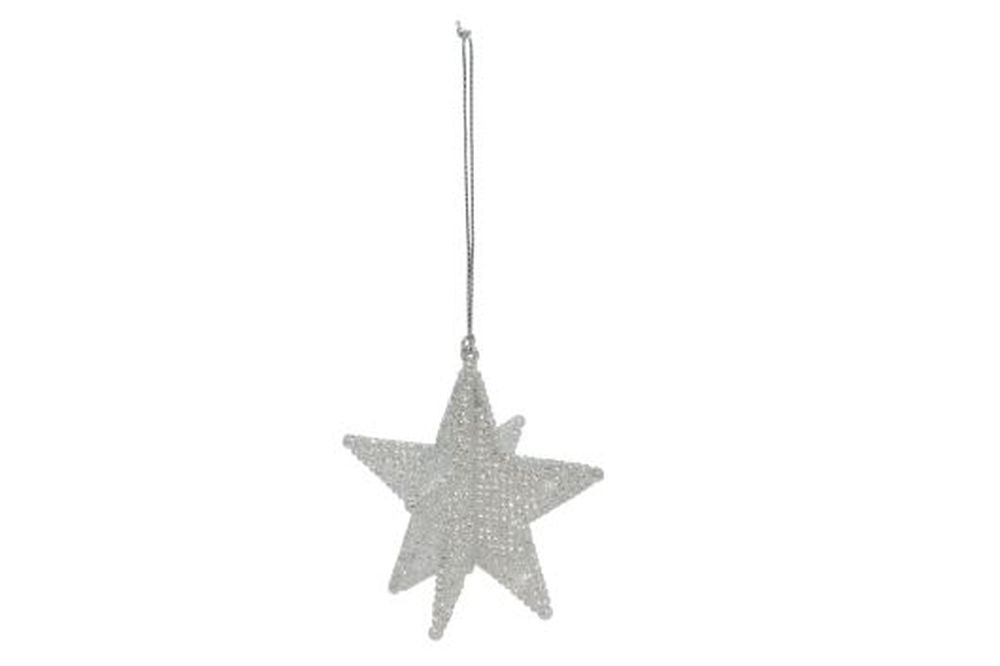 Pale Silver 3-D 5-Point Star Dec 8cm