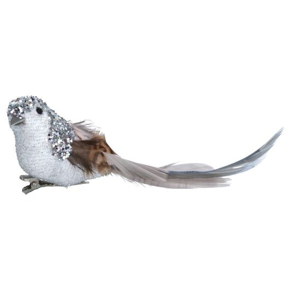White/Silver/Natural Feather Bird Clip
