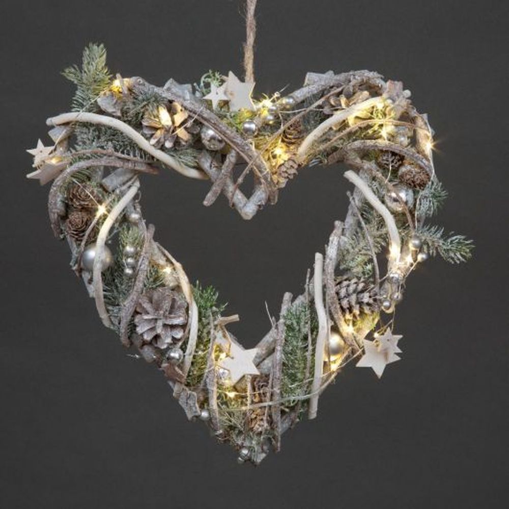 LED Wooden Heart Silver Decs-32cm