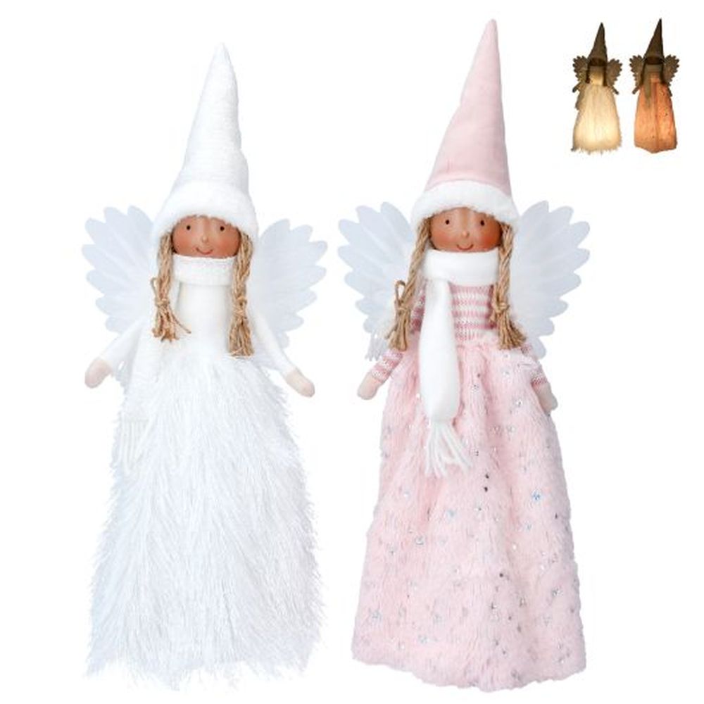 Faux Fur Pink/White LED Tree Top Fairy, 2as