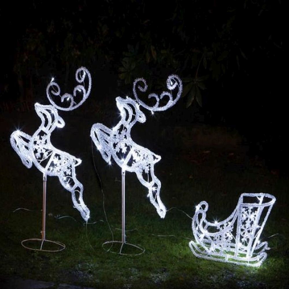 Flying Reindeer & Sleigh 90 Led White