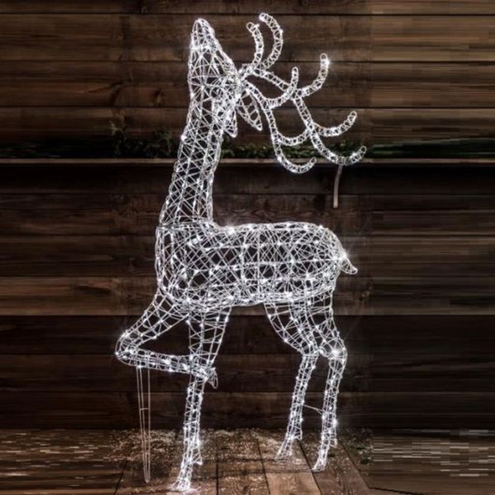 2M WHITE WICKER STANDING DEER