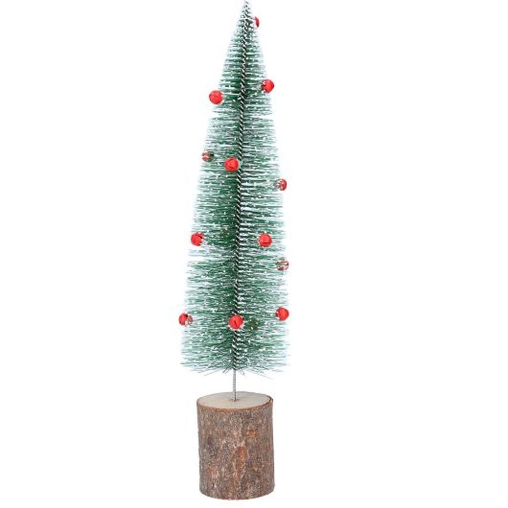 Green Bristle Tree w Red Bells on Log Orn, Lge