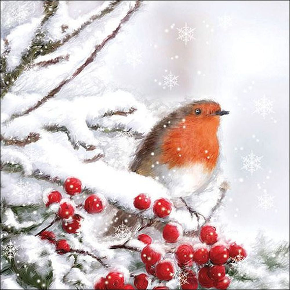 Napkin 33 Robin in Snow FSC Mix