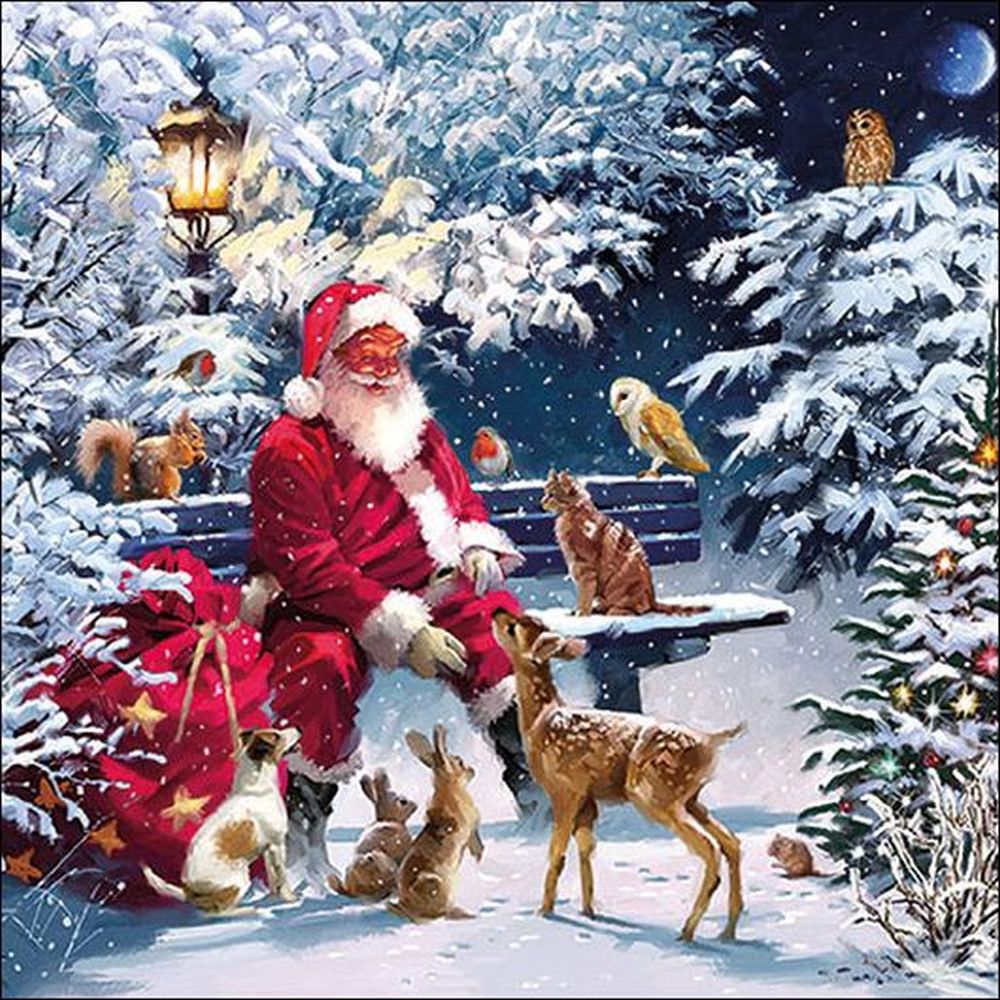 Napkin 33 Santa On Bench FSC Mix