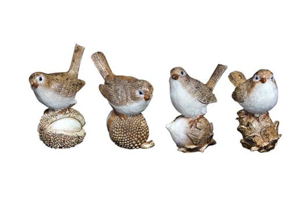 Resin Glittered Bird Orn Cones/Nuts Orn