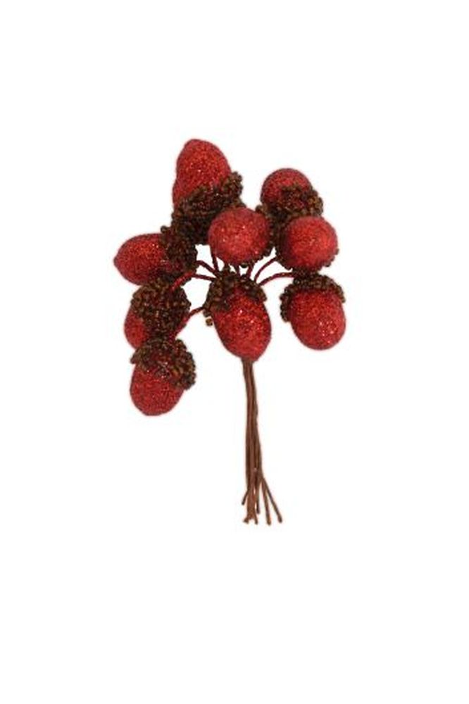 Red Glitter Acorn Pick Bunch 11cm