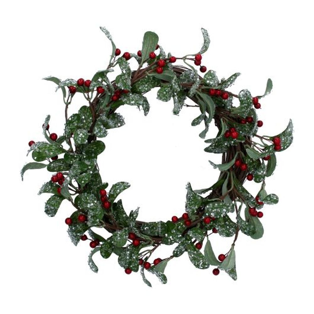 Frosted Leaf/Red Berry Twig Wreath