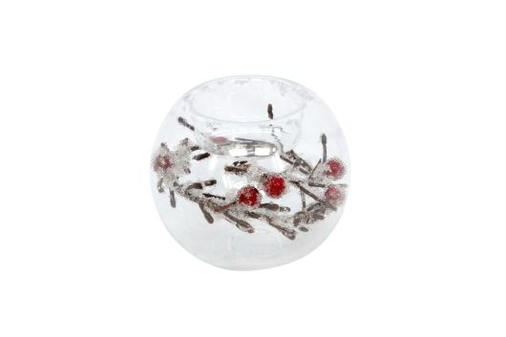 Glass Nite Lite Pot Frost Twig/Berry 6cm