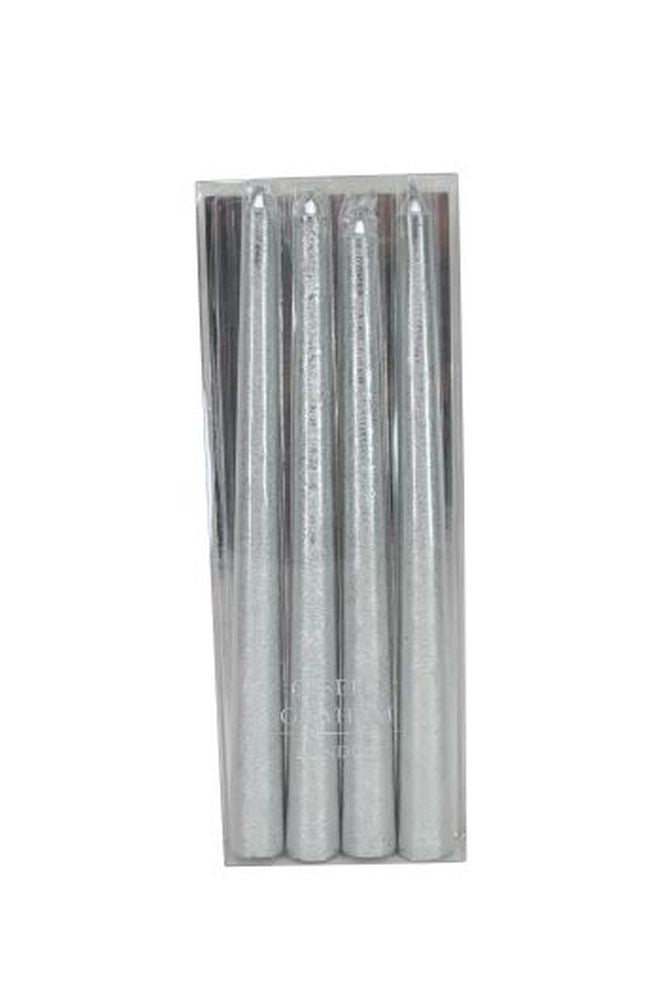 Silver Dipped Wax Taper Candle, Pack/4