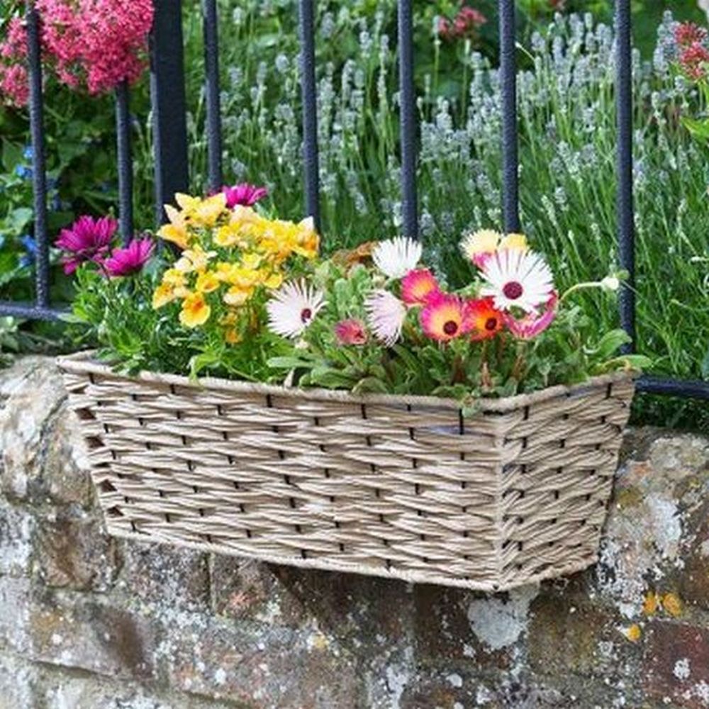 19? Bari Faux Rattan Planter - Chestnut