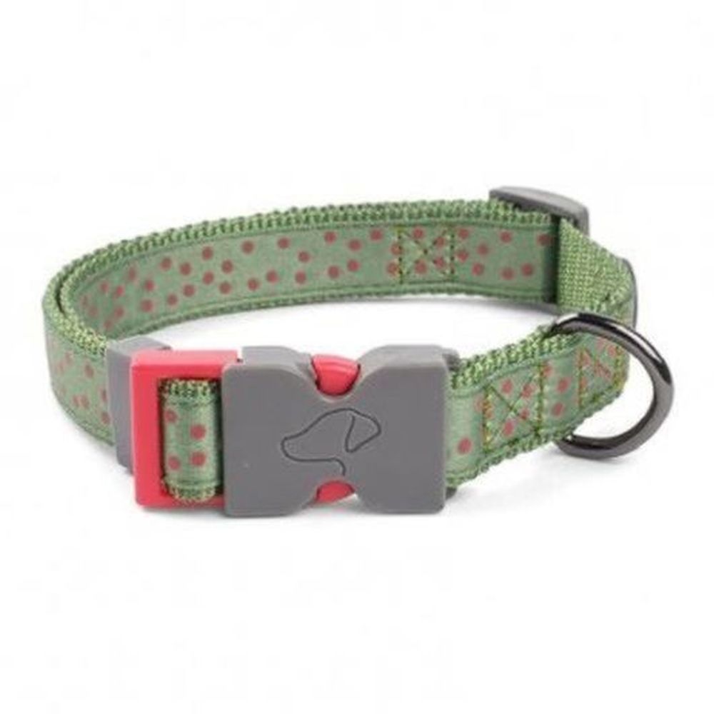 WalkAbout Green Polka Dog Collar - S