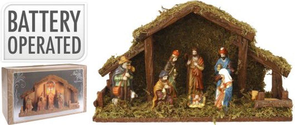 NATIVITY CRIB WITH 8 FIGURES