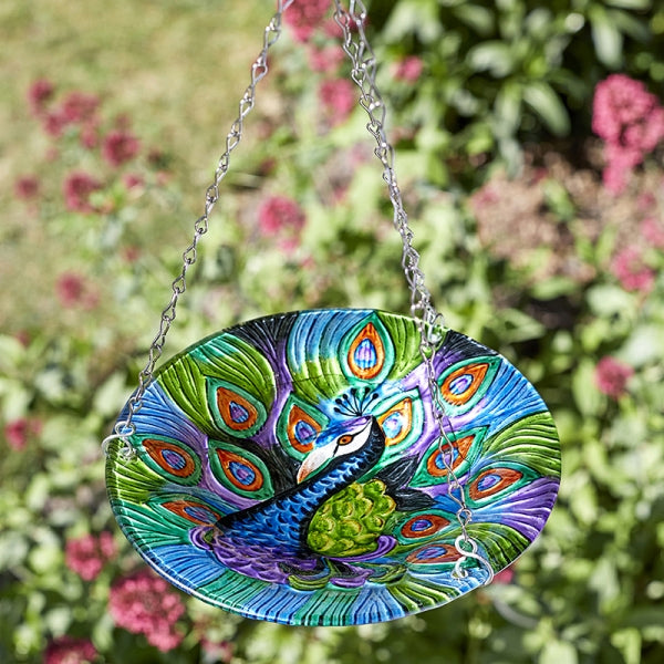 Hanging Glass Birdbath, Poppy & Daffodil
