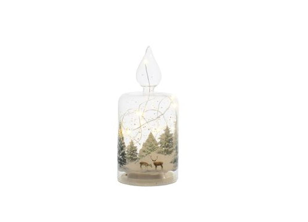 19cm bo lit clear glass candle with reindeer