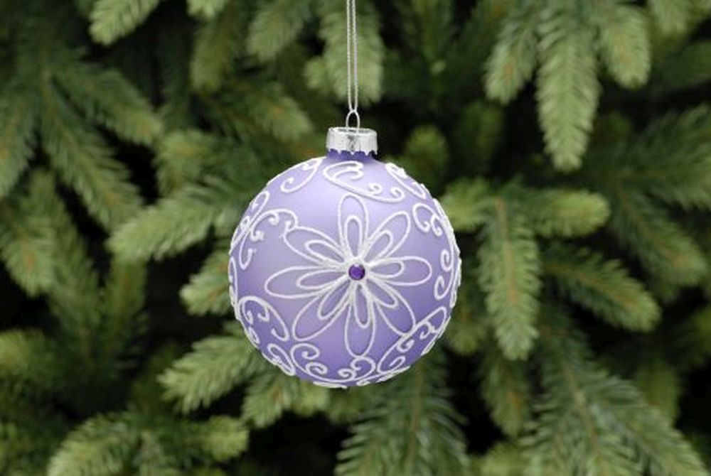 8cm lilac glass ball with flower design