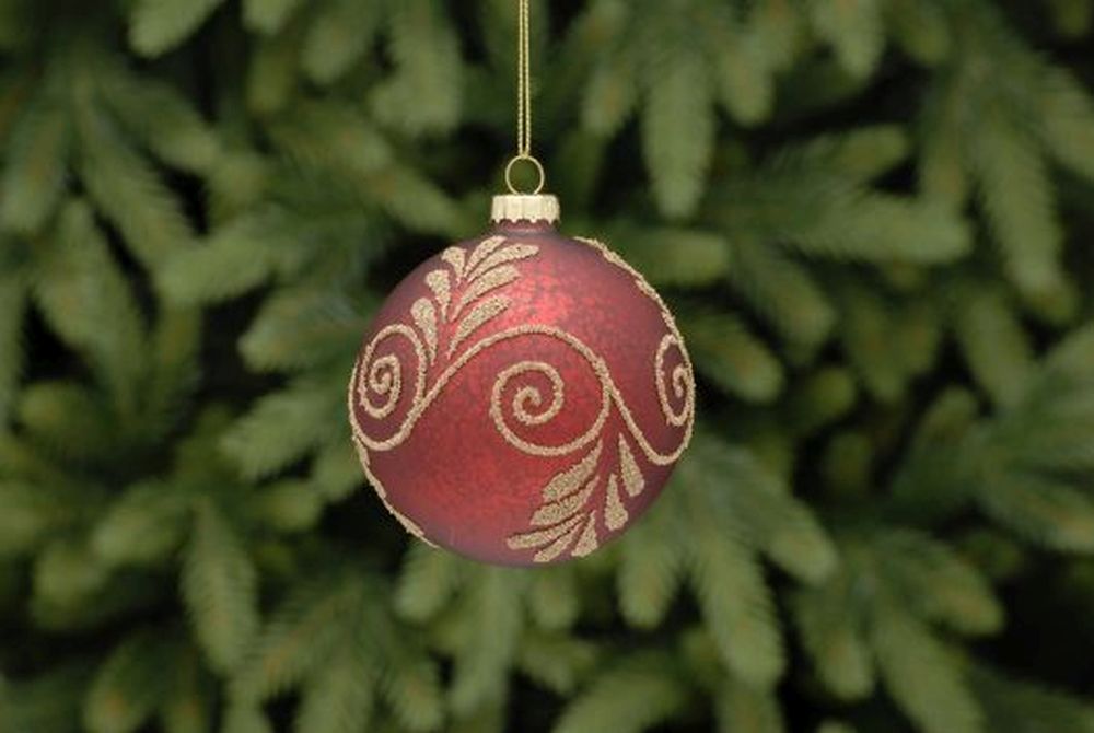8cm matt red with gold glitter glass ball