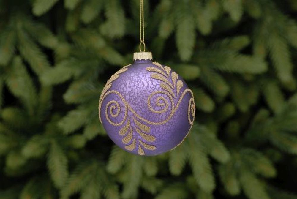 8cm matt purple with gold glitter glass ball