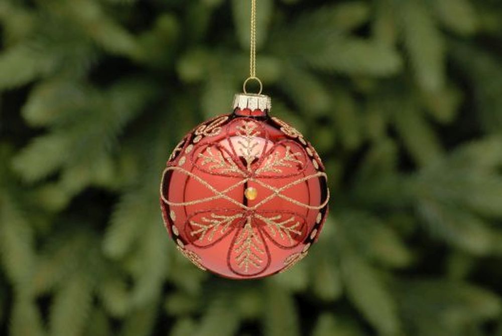 8cm red matt and shiny segment glass ball