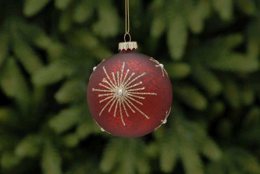 8cm red mercury effect with starburst glass ball