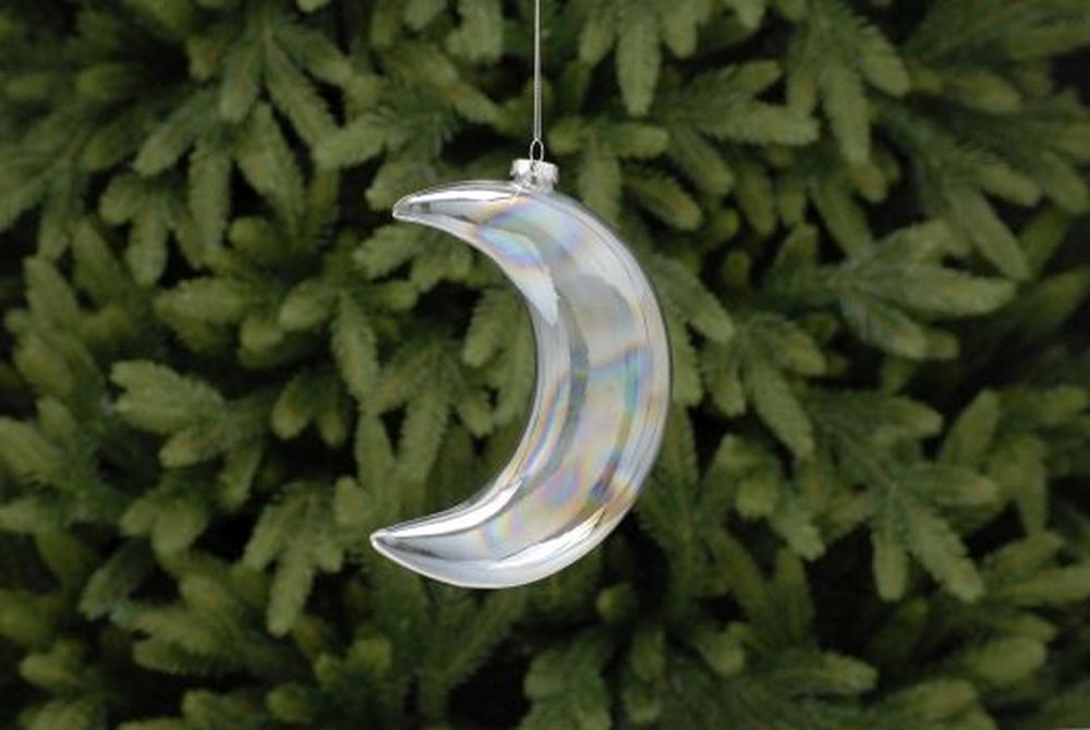 18cm petrol effect with silver glitter glass moon