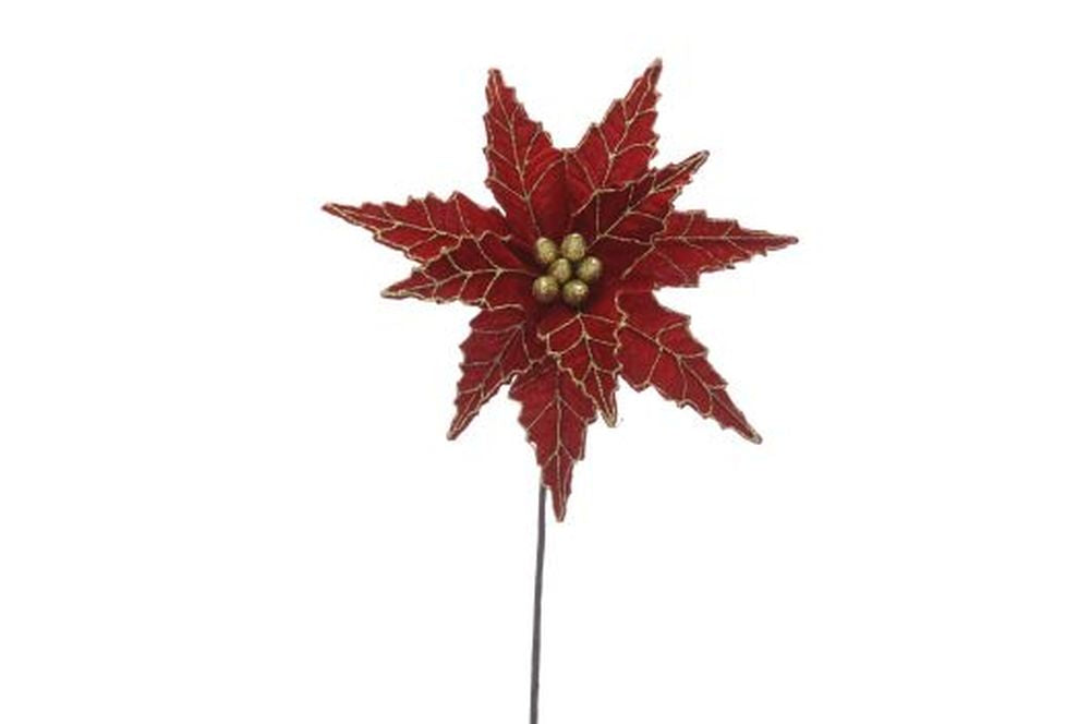 50cm red velvet poinsettia with glitter stem