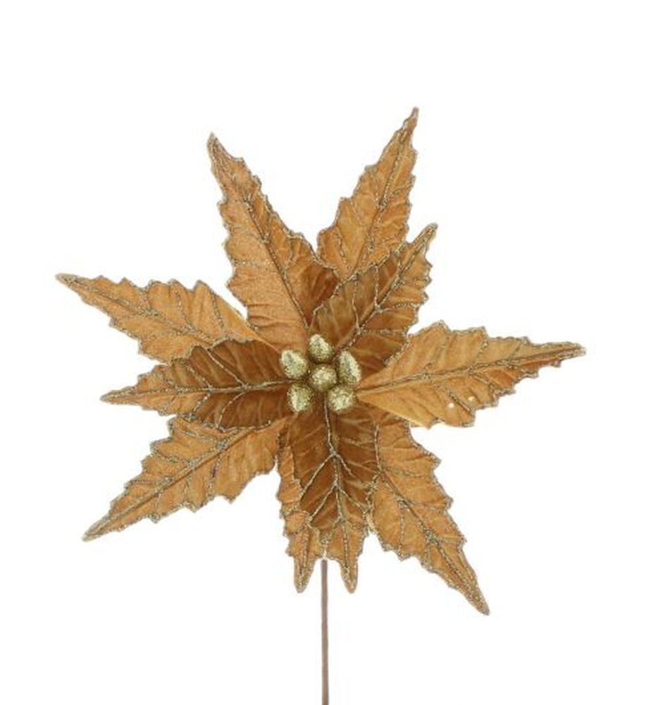50cm gold velvet poinsettia with glitter stem