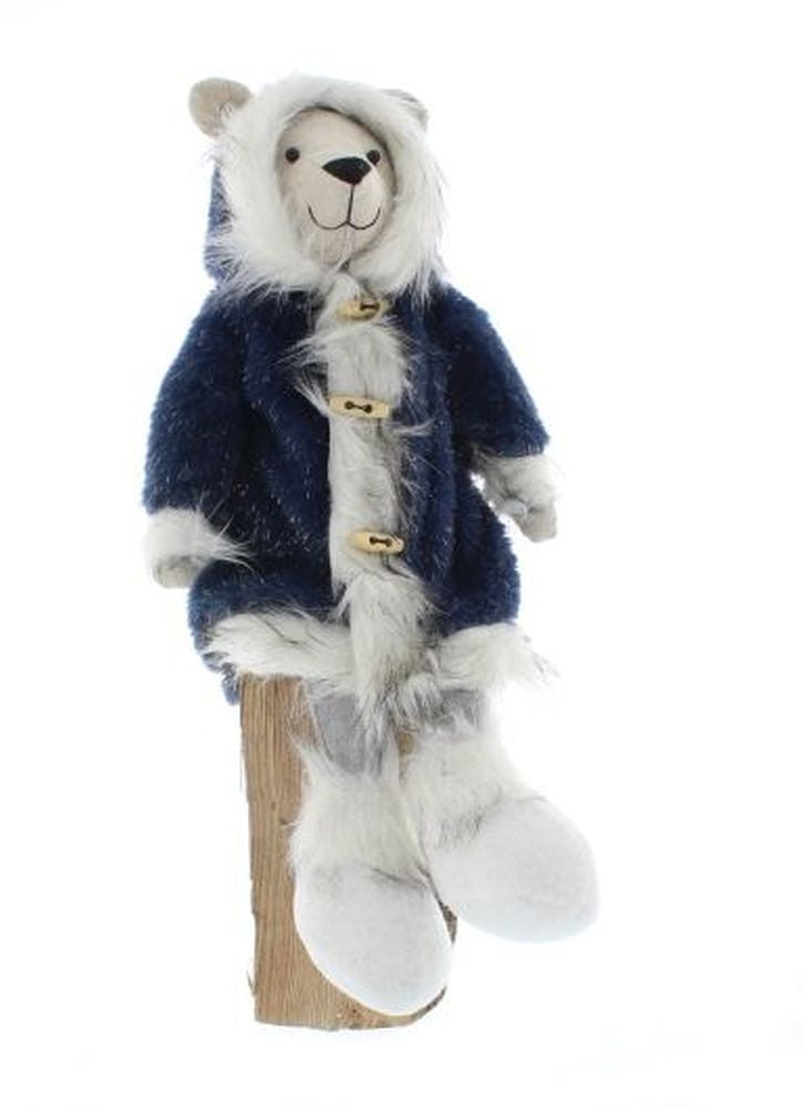53cm sitting polar bear with blue coat