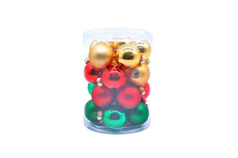 20pcs x 3.5cm gold/red/green glass balls in tub