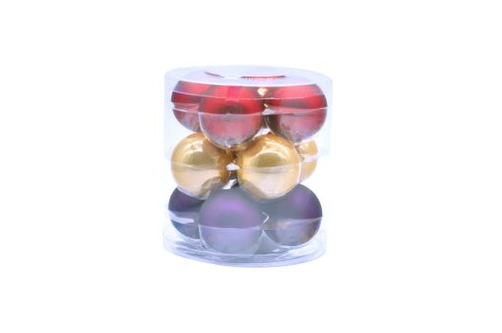 12pcs x 5cm gold/red/purple glass balls in tub