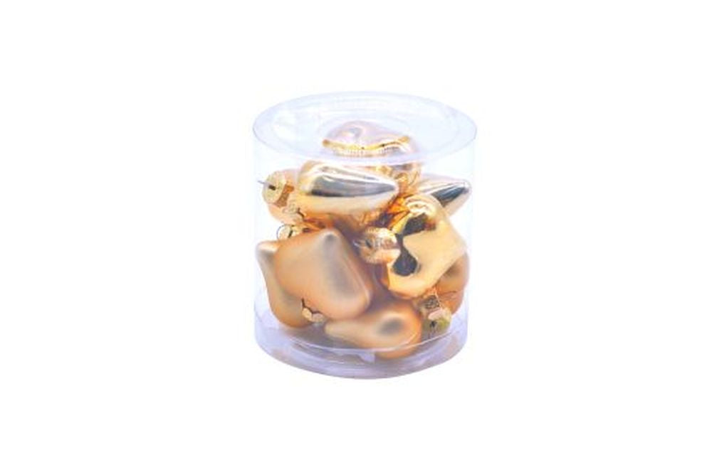 12pcs x 3.5cm gold glass heart in tub