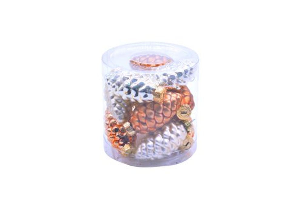 12pcs x 5cm brown/gold glass pinecone in tub